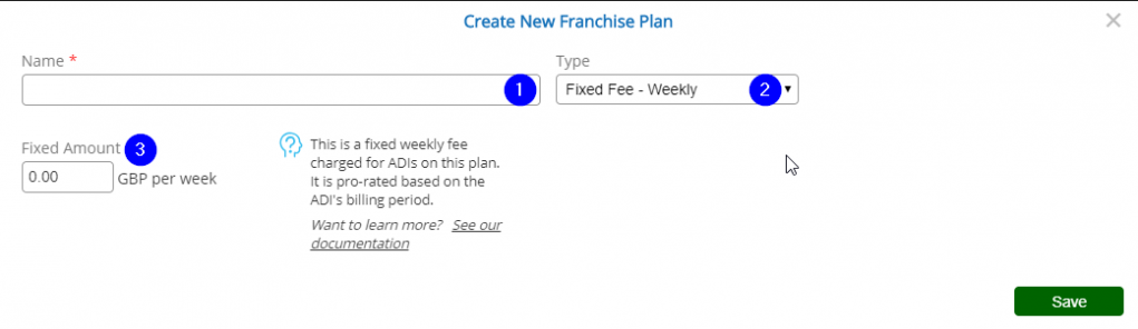 Create New Franchise Plan - Fixed Weekly - Desktop