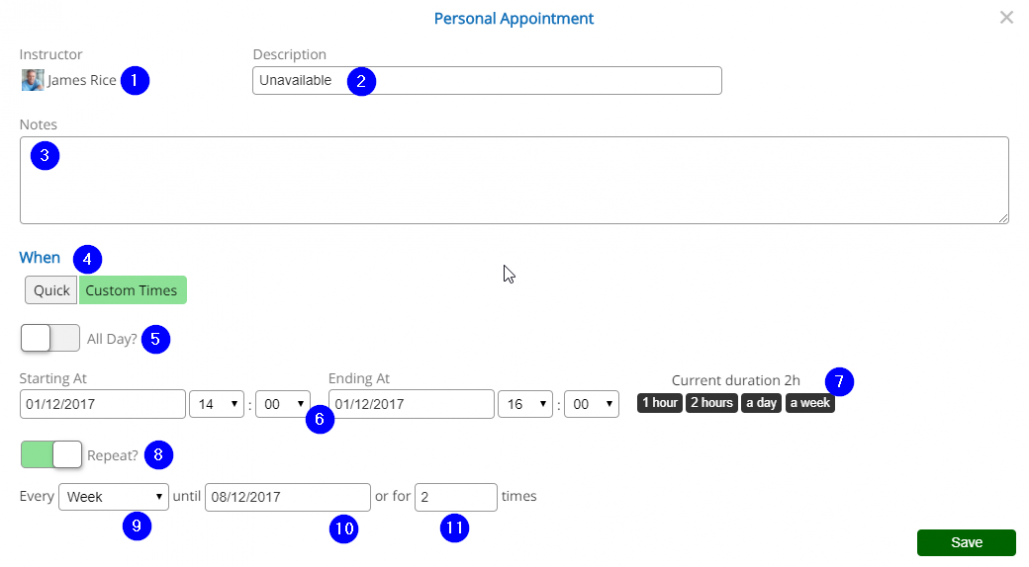Create Personal Appointment - Desktop