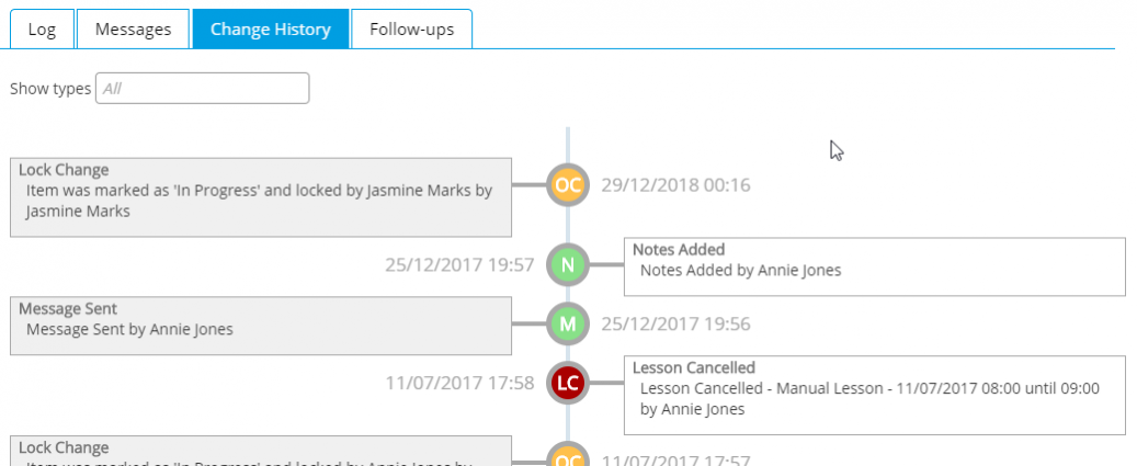 Contact Log - Change History - Desktop