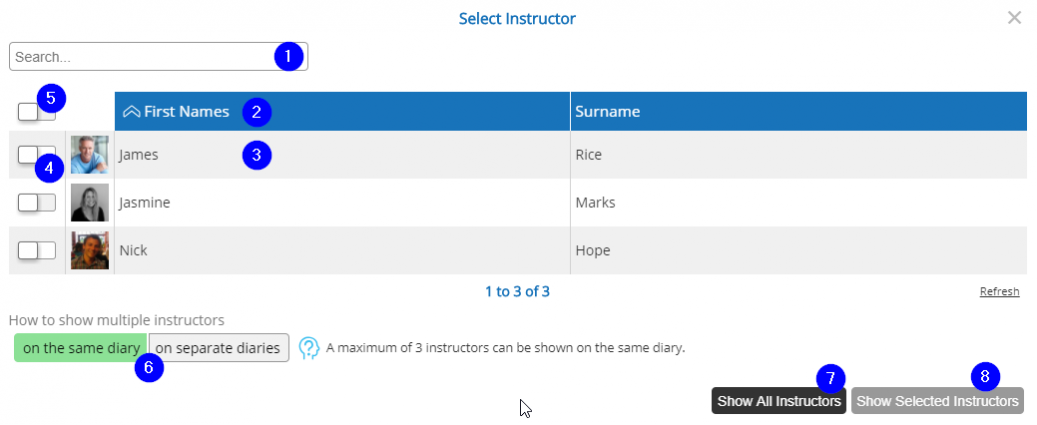 Select Instructors Popup - Desktop
