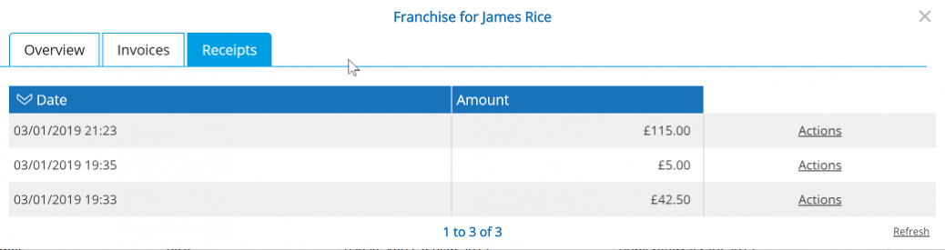 Franchise - Receipts List - Desktop