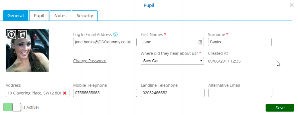 Changing Staff Member - General Tab - Desktop