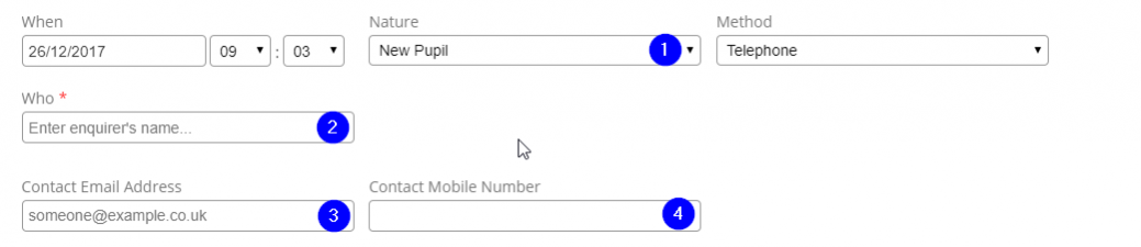 Record Contact Log - New Pupil - Desktop