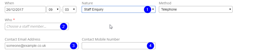 Record Contact Log - Staff Enquiry - Desktop
