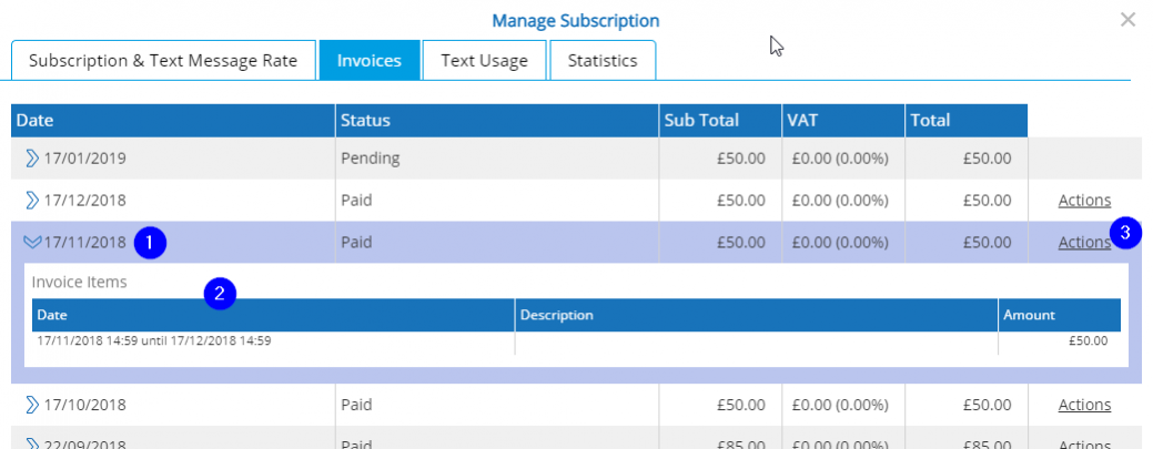 Manage Subscription - Invoices - Desktop