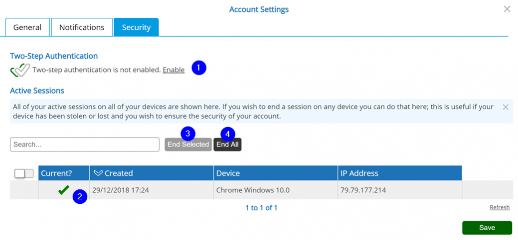 Security Settings - Desktop
