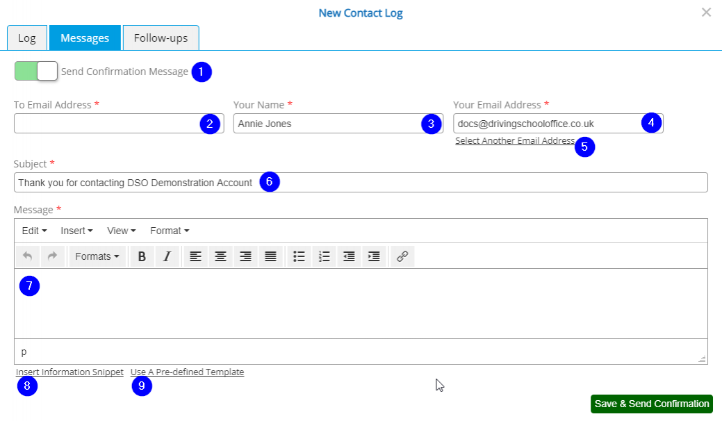 Record Contact - Messages Tab - Desktop