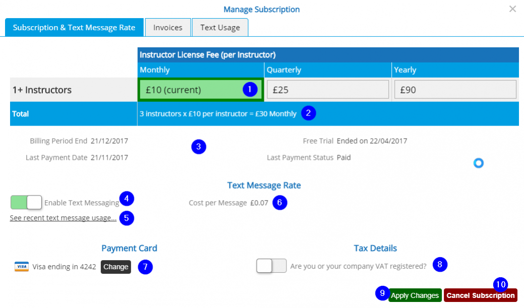 Manage Subscription - Desktop