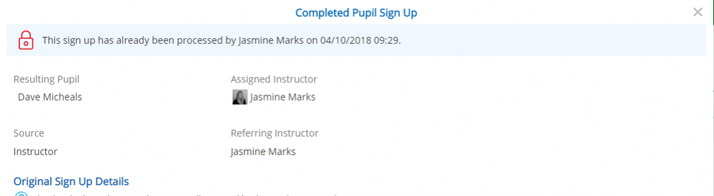 Process Sign Up - Status - Complete