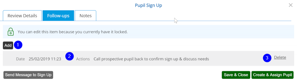 Process Pupil Signup - Follow Ups - Desktop