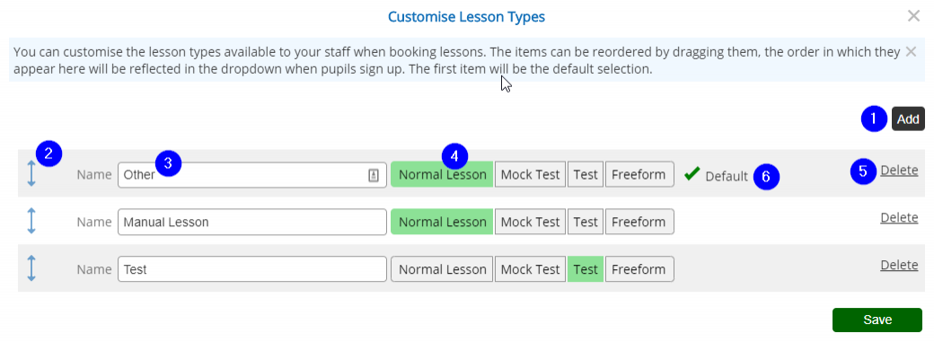 Customise Lesson Types - Desktop