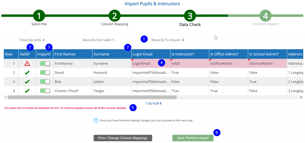 Staff Import - Step 3 - Data Check