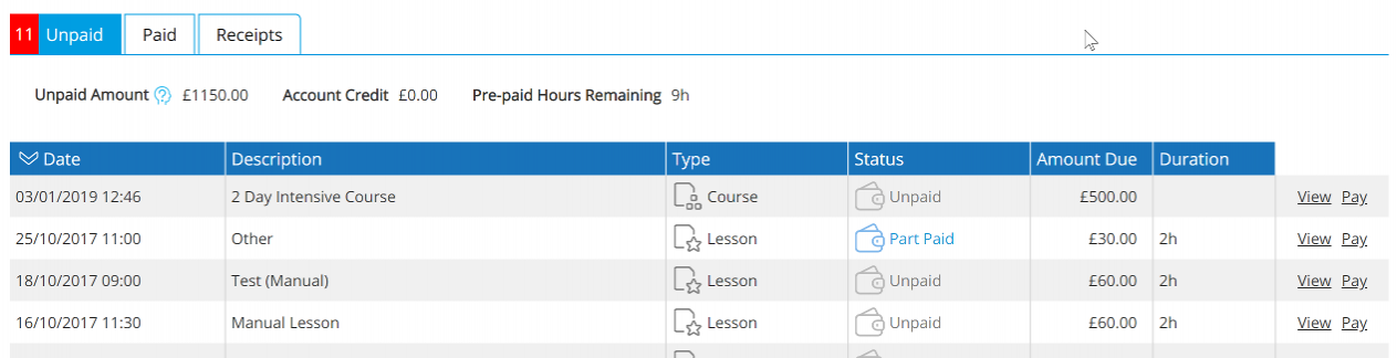 Payments - Unpaid - Desktop