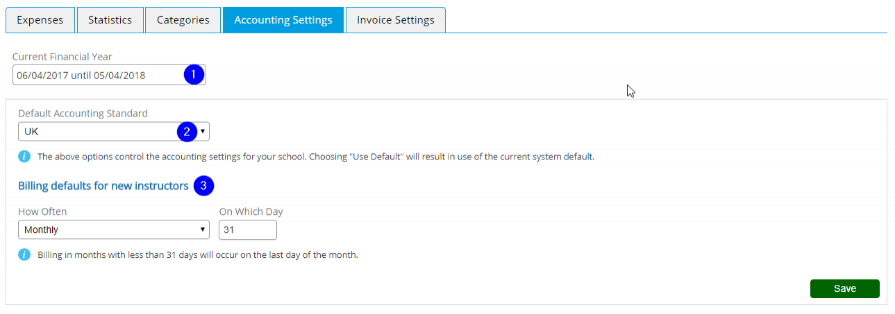 School Accounting Settings - Desktop