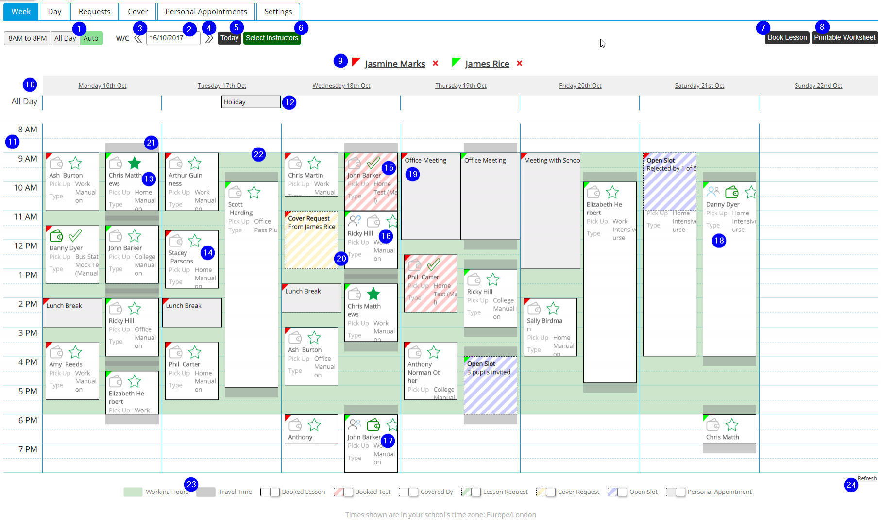 Diary - Week View with Side-by-side Instructors - Desktop