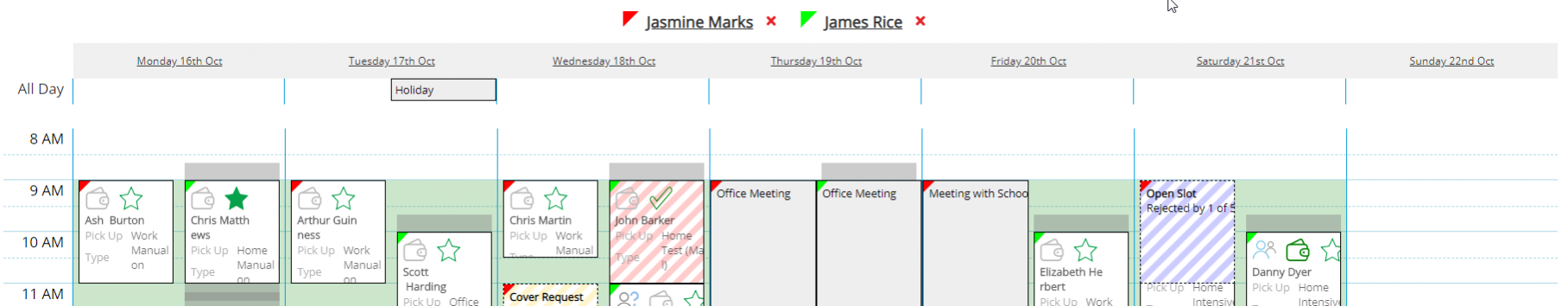 Week View Side-by-side Instructor Example - Desktop