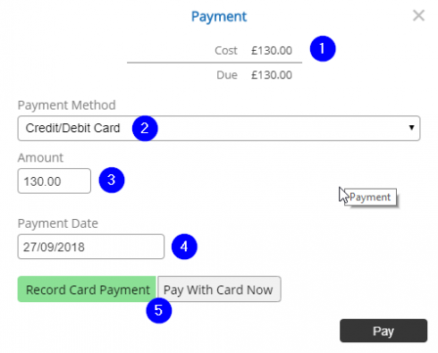 Payments - Add a Course Payment - Desktop