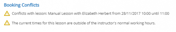 Lesson Booking/Edit - Conflict Warnings
