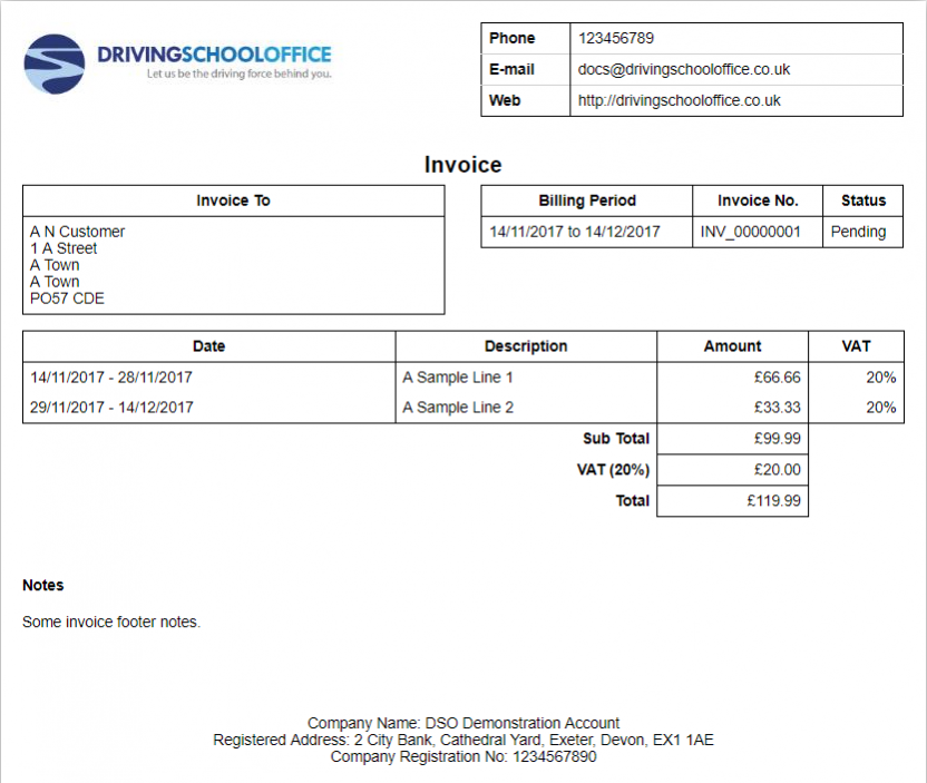 School Invoice Settings - Preview