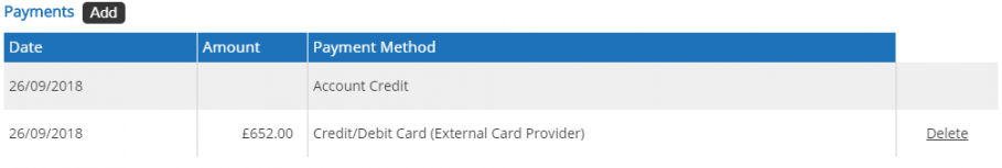 Payments - Delete a Course Payment - Desktop