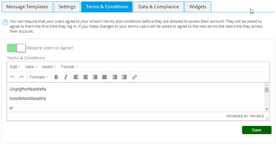 School Settings - Terms & Conditions - Desktop