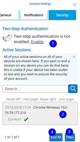 Security Settings - Mobile