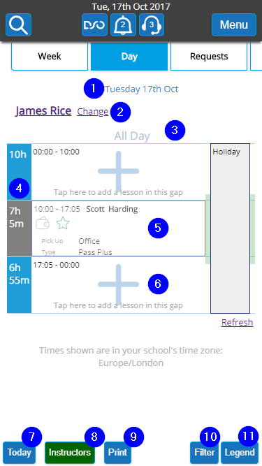 Diary - Day Agenda View - Mobile