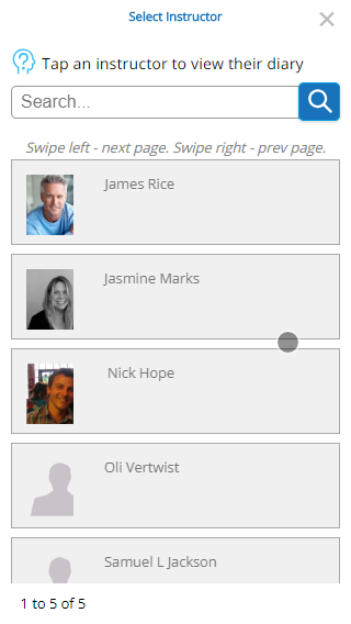 Select Instructors Popup - Mobile