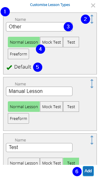 Customise Lesson Types - Mobile