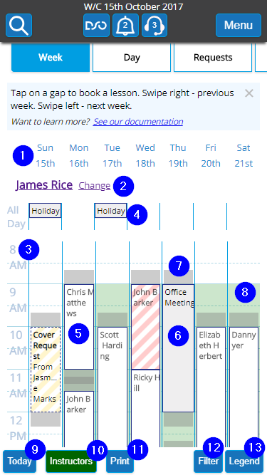Diary - Week View - Mobile