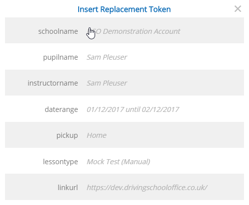 Message Template - Insert Replacement Token Popup