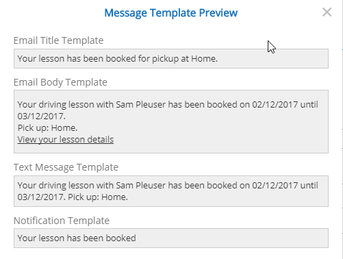 Message Template - Preview Popup
