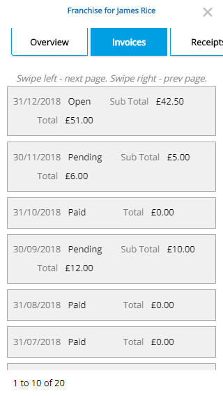 Instructor Invoice List - Mobile