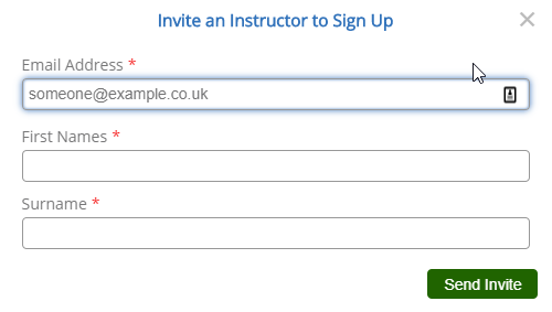Invite Instructor Popup - Desktop