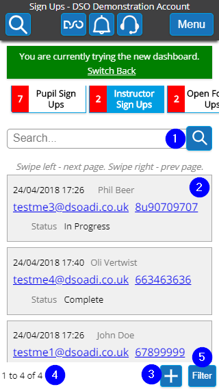 Pupil Sign Ups List - Mobile