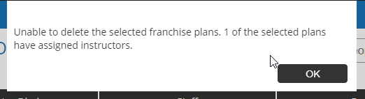 Delete Franchise Plan - Cannot Delete - Desktop