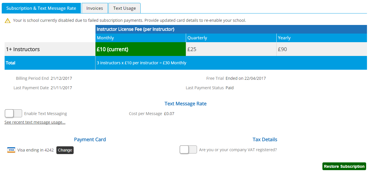 Restore & Manage Subscription - Failed Payment - Desktop