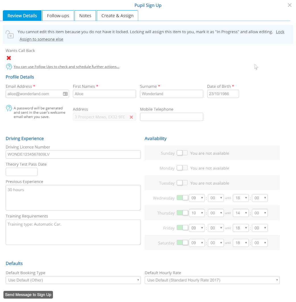 Process Sign Up - Status - Open