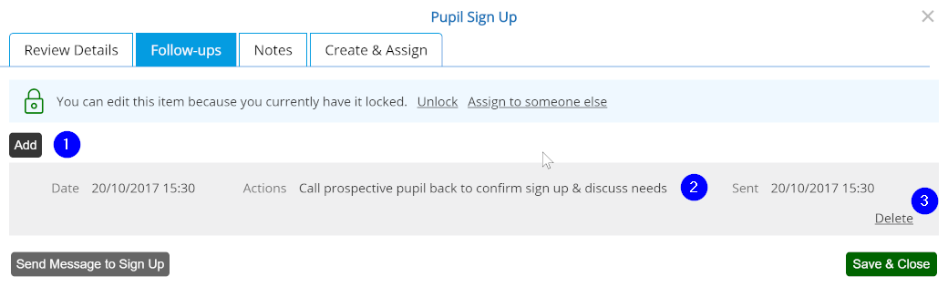 Process Pupil Signup - Follow Ups - Desktop