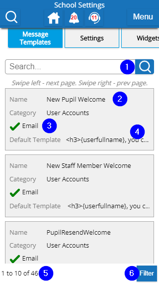 Message Templates List - Mobile