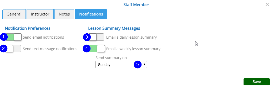 New Staff Member - Notification Settings Tab - Instructor Role - Desktop