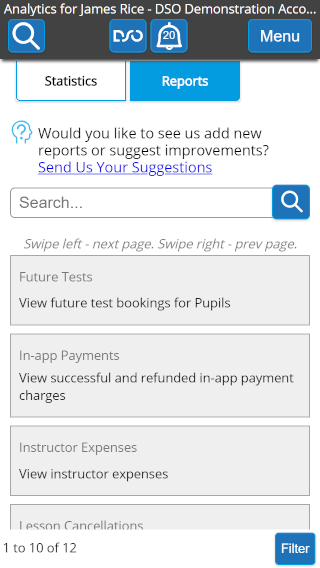 Typical Reports List - Mobile