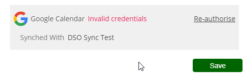 Calendar Link Settings - Enabled - With Error