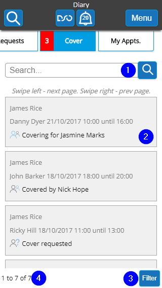 Diary - Lesson Cover List - Mobile