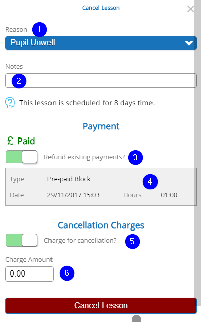 Diary - Lesson Cancellation - Mobile