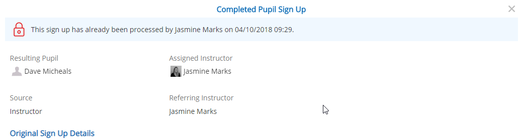 Process Sign Up - Status - Complete
