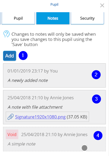 Notes & File Attachments List - Pupil - Mobile