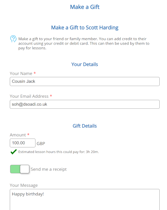 Gift Payer Form - Desktop