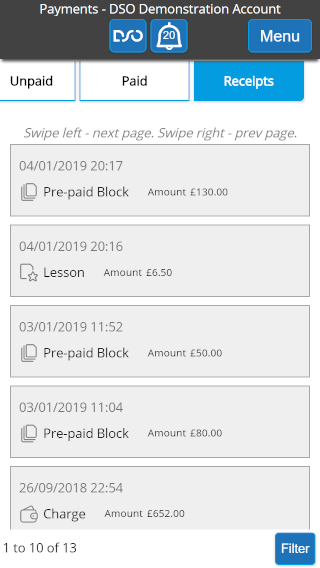 Receipts List - Mobile