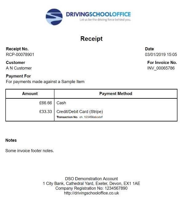 School Receipt Settings - Preview